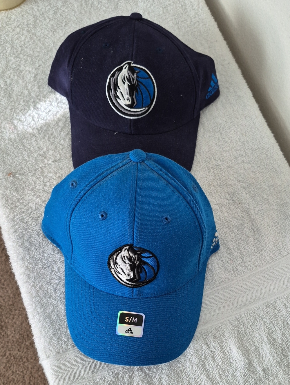 2 Adidas Dallas Mavericks Dual Blue Logo Baseball Caps (Navy & Royal)